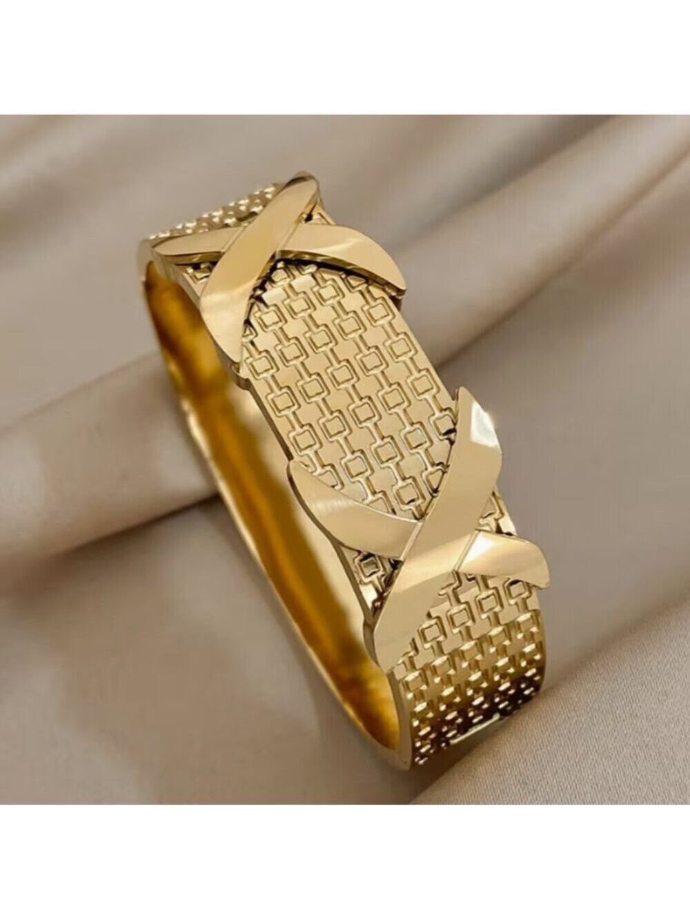Luxury Modern Stainless Gold Plated Steel Bracelet Thick Wide Chunky Bracelet